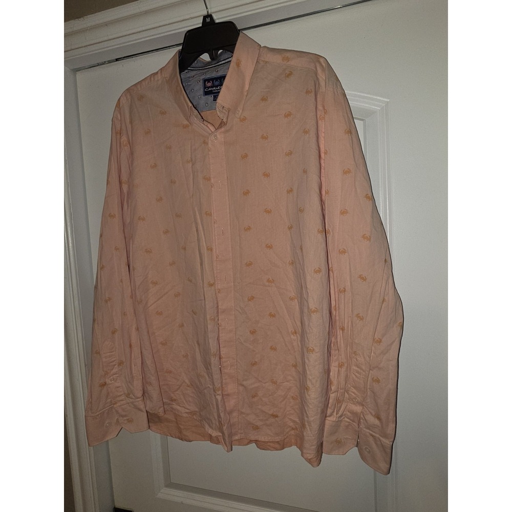 Charleston Threads Men's Dress Shirt XLarge Orange/Pink Crab Print Long Sleeve